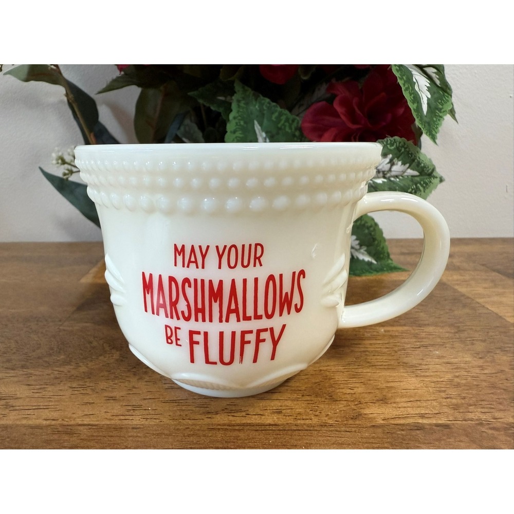Vintage Hallmark‎ Milk Glass Cocoa Mug May Your Marshmallows Be Fluffy Quote Cup